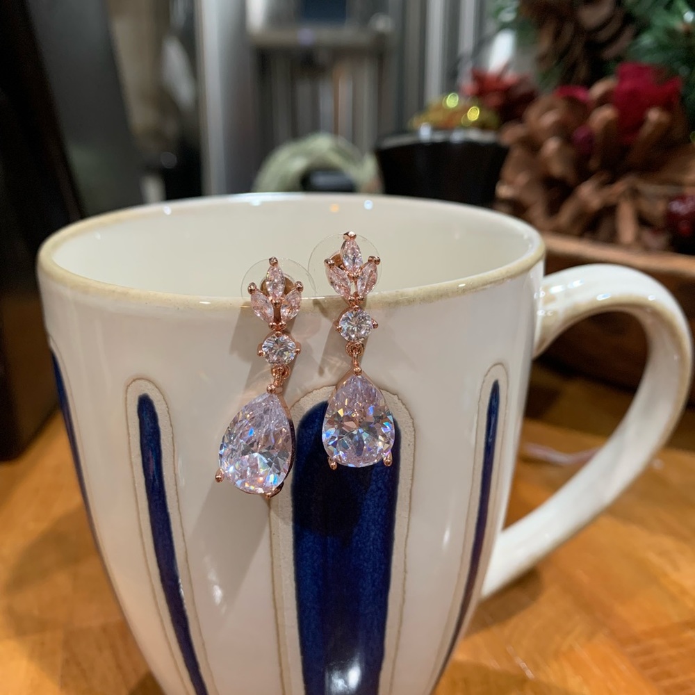 Rose gold necklace and earrings
